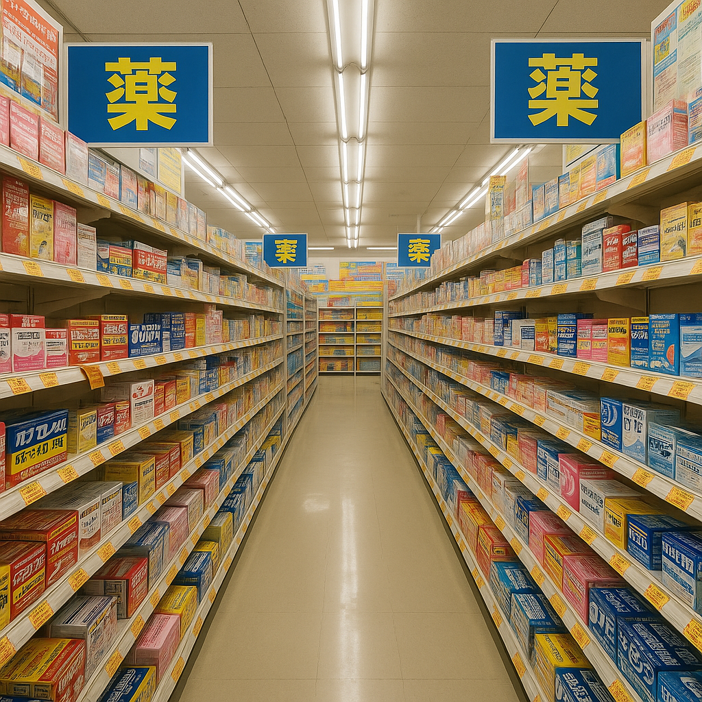「分類別の薬の説明ポップ」など、店内掲示物の写真