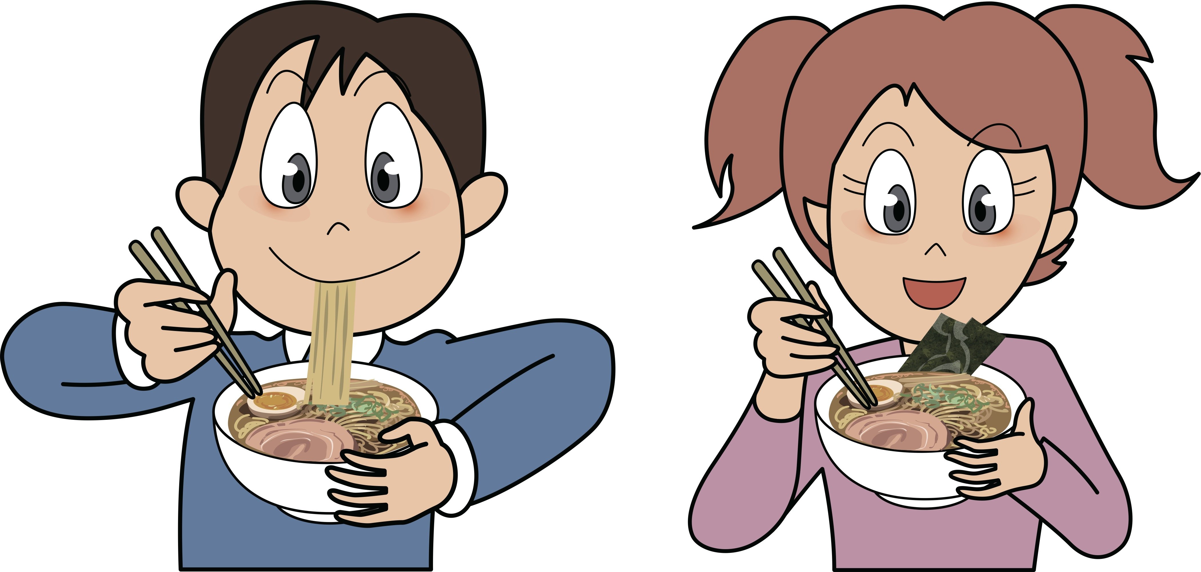 ラーメンをすすって食べている